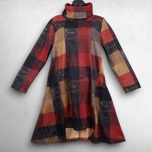 Yipinyichu Cowl Neck Dress‎ Women Size L Multicolor Plaid Pockets Turtleneck